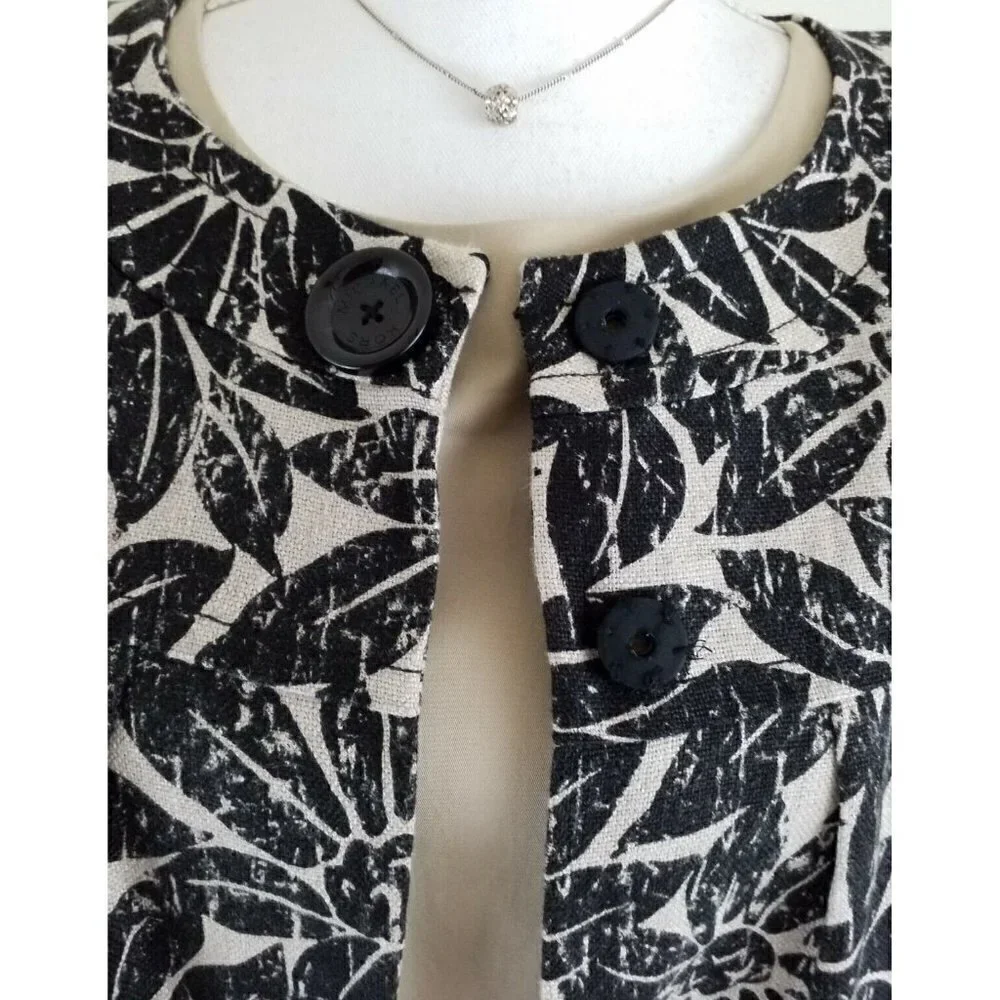 Michael Kors~Women's Size S/P~Beige/Black Linen Blazer Jacket 3/4 Sleeve Career.